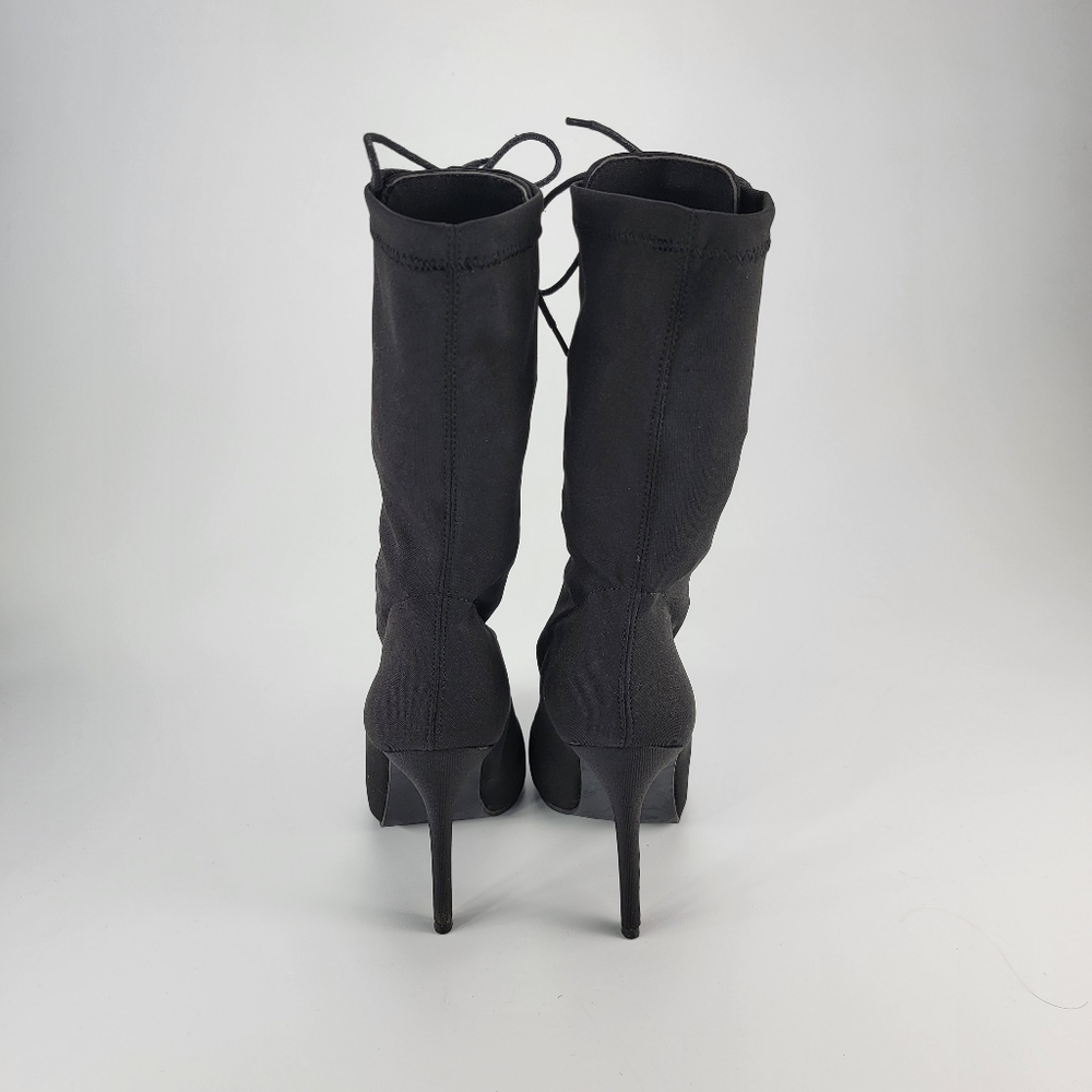 Sexy EGO Black Stretchy Calf Boots with Laces - US Size 7 - Picture 4 of 5